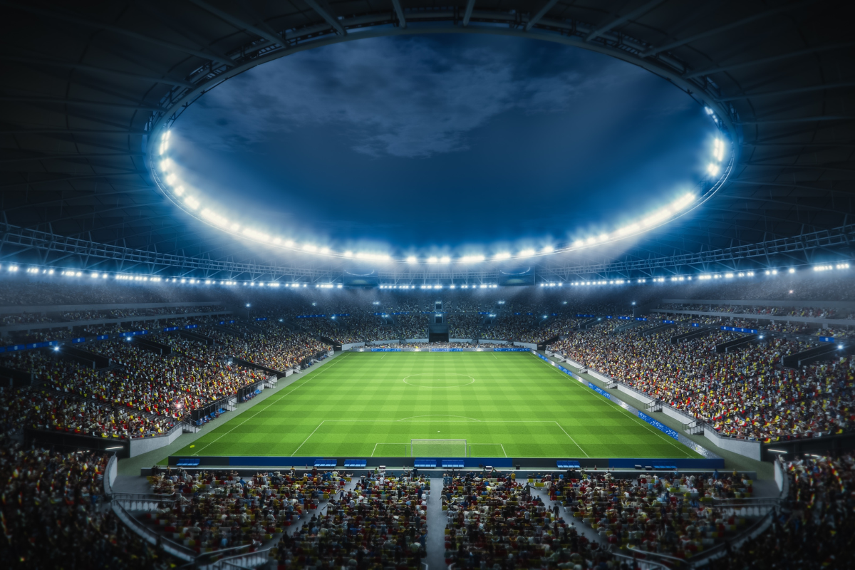 A large soccer stadium.