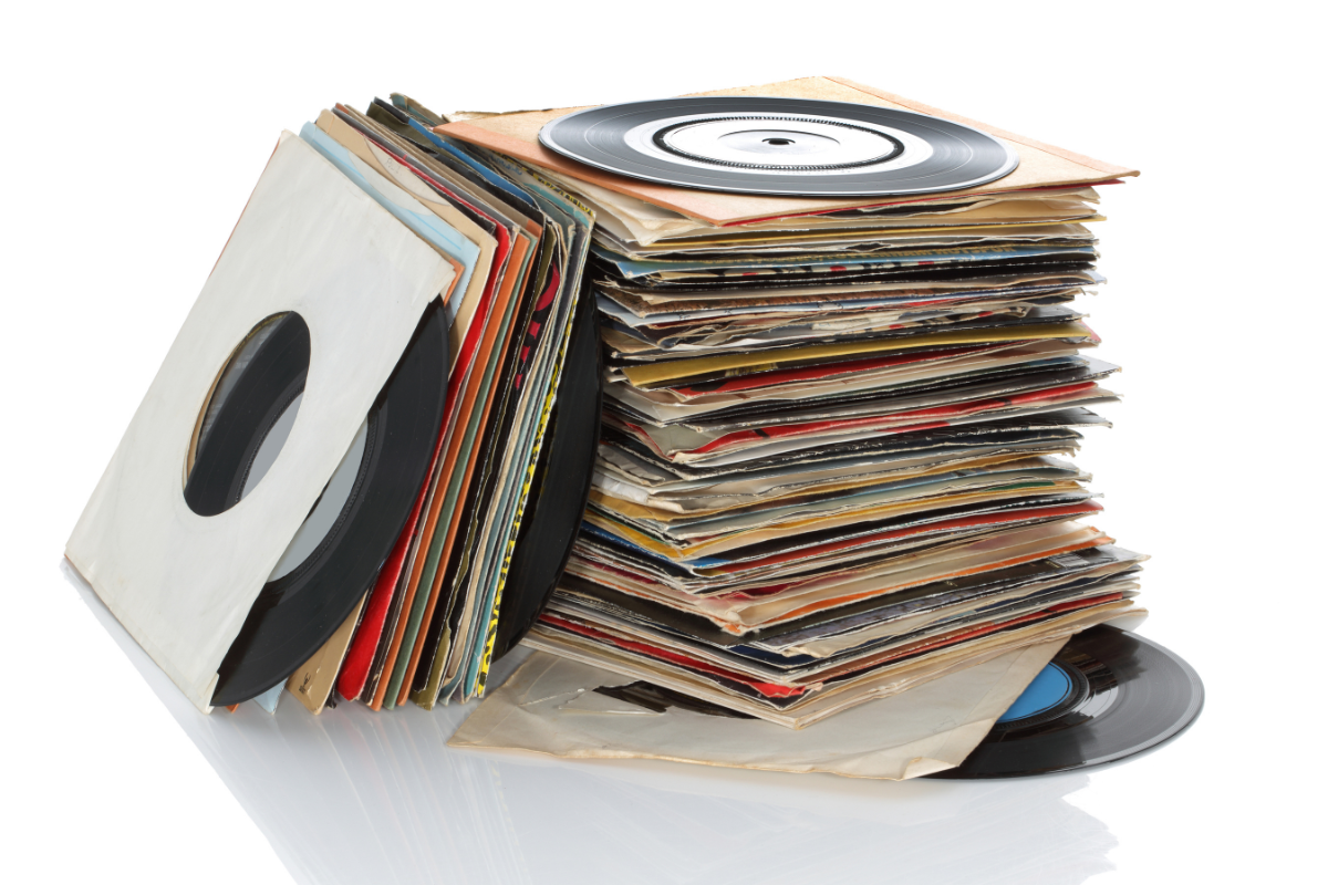 A stack of vinyl records.