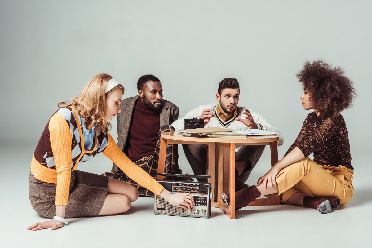 A group of friends listening to music together.