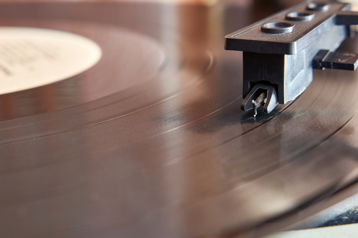 A vinyl record playing.